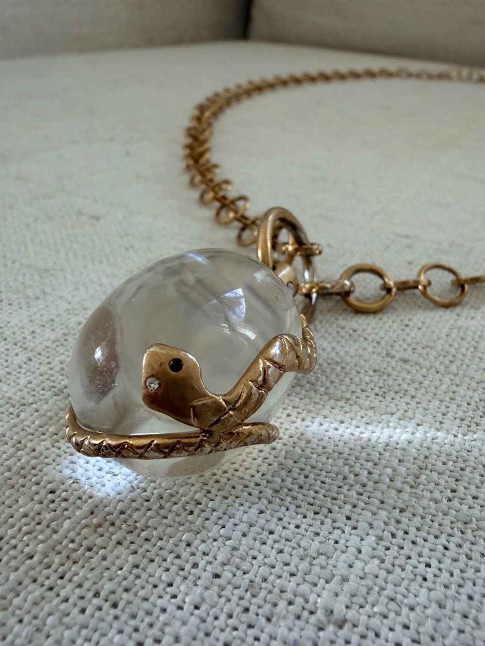 Stella & Dot Snake Orb Pendant Necklace Gold Clear Glass Retired